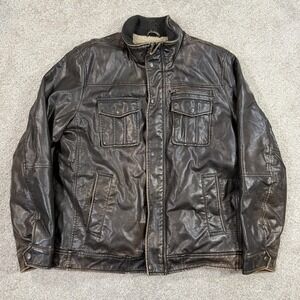 G H Bass Faux Leather Jacket‎ L Sherpa Lined Snap Zip Workwear Outdoor Coat